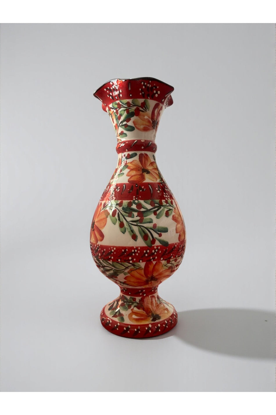 YOOS Handmade 30cm Brushwork Ceramic Vase with Floral Motif - MALLTURK
