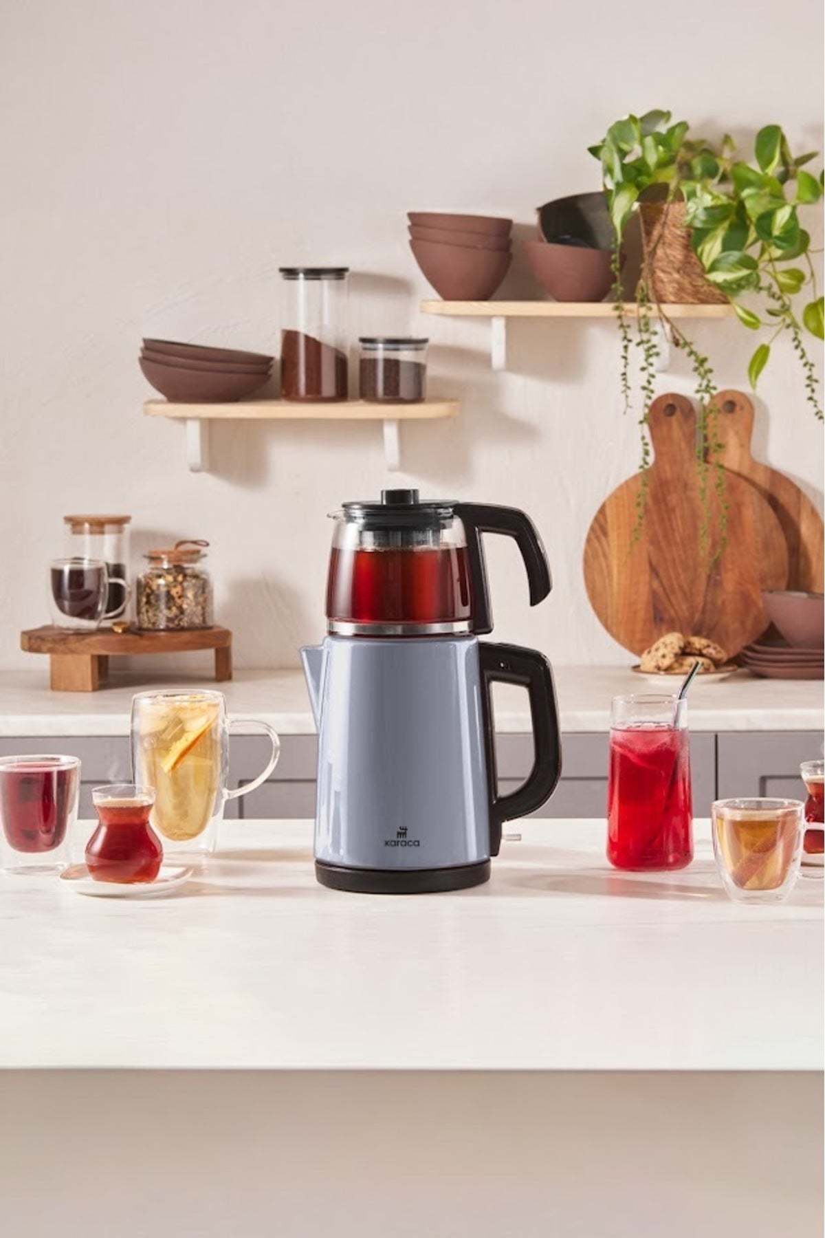 Karaca Tea Glass 2-in-1 Stainless Steel Tea Maker and Kettle Ocean Wave - MALLTURK