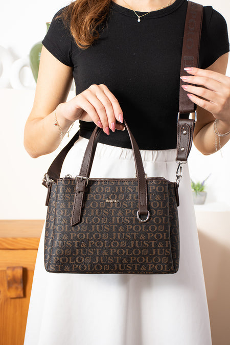 Just Polo Original Women's New Season 3-Compartment Luxury Soft Leather Adjustable Crossbody Shoulder Bag Color Brown - MALLTURK