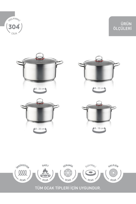 Hascevher Enzo 8 Pcs Cookware Set (18/20/22/24)V - MALLTURK