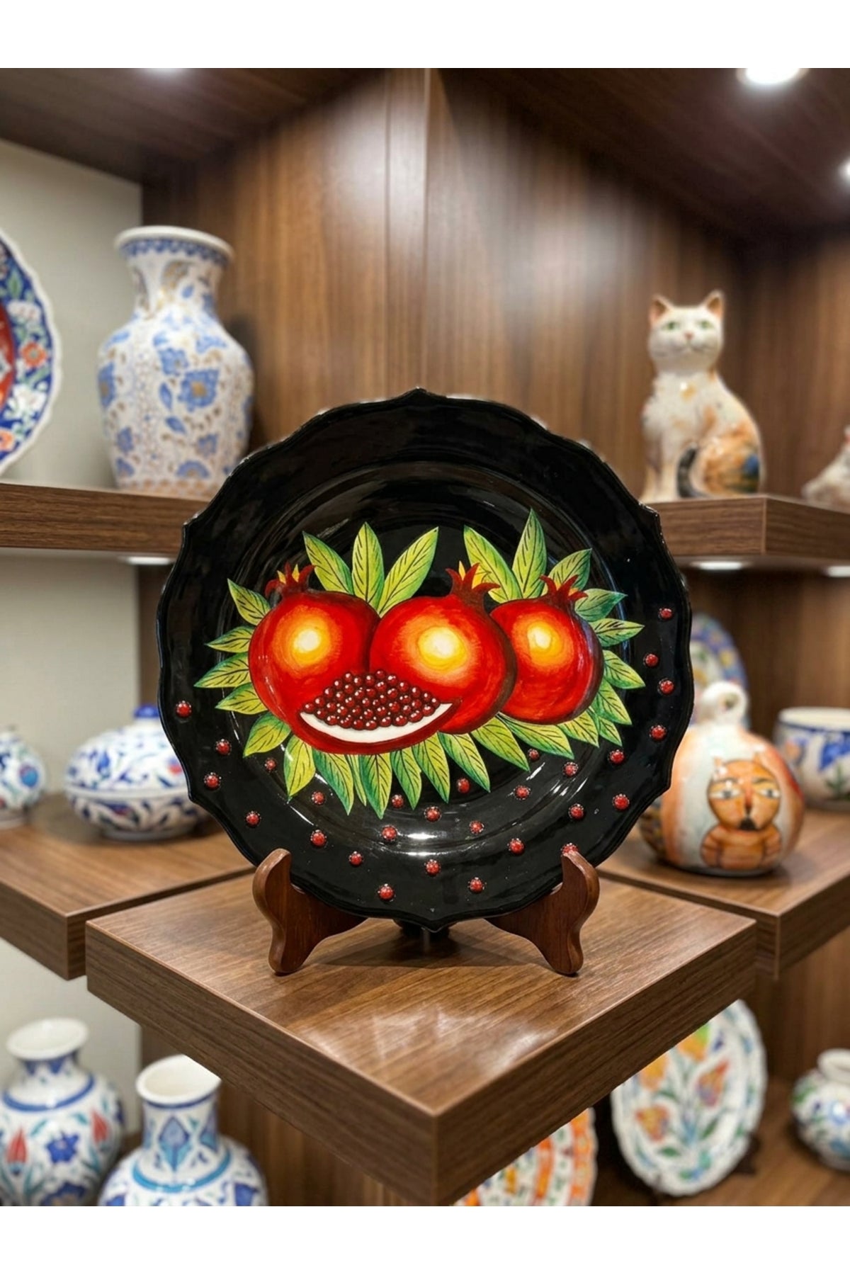 General Brands Black Ceramic Uzerine Handmade Bereket Pomegranate Patterned Tile Plate Decorative Wall and Vitrin Plate - MALLTURK