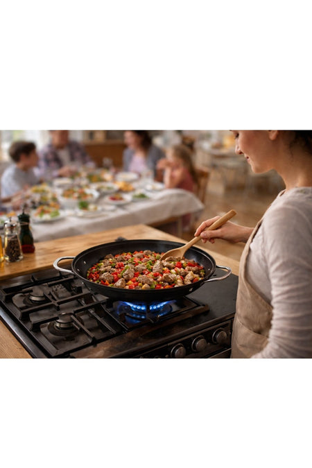 Lines Cam with Lid Granite Cast Kavurma Tenceresi Nonstick Yuzey, Derin Genis Hacim, Esit Isi Dagilimi, Dayanikli & Uzun Omurlu