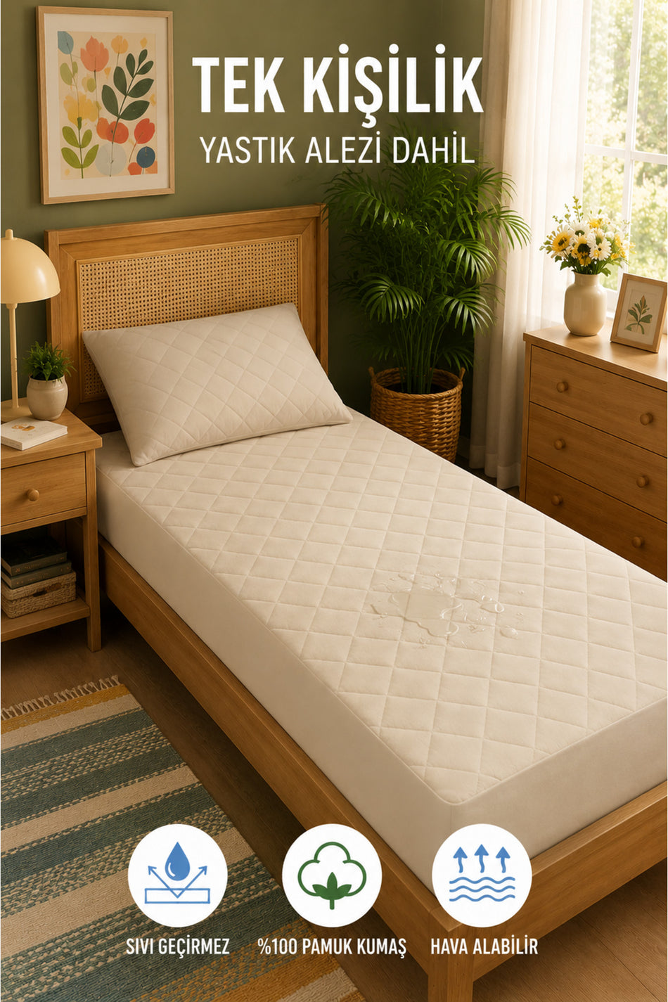 sevilya Waterproof Cotton Quilted Pillow Protector - MALLTURK