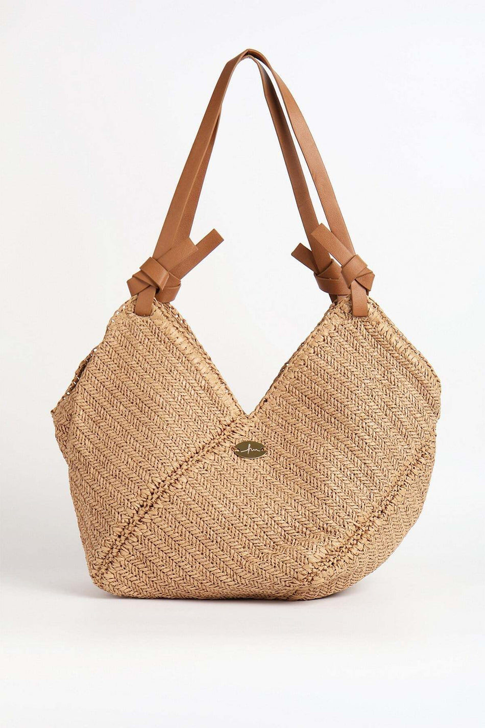 Hasema Brown Leather Handle Camel Color Beach Bag 1114