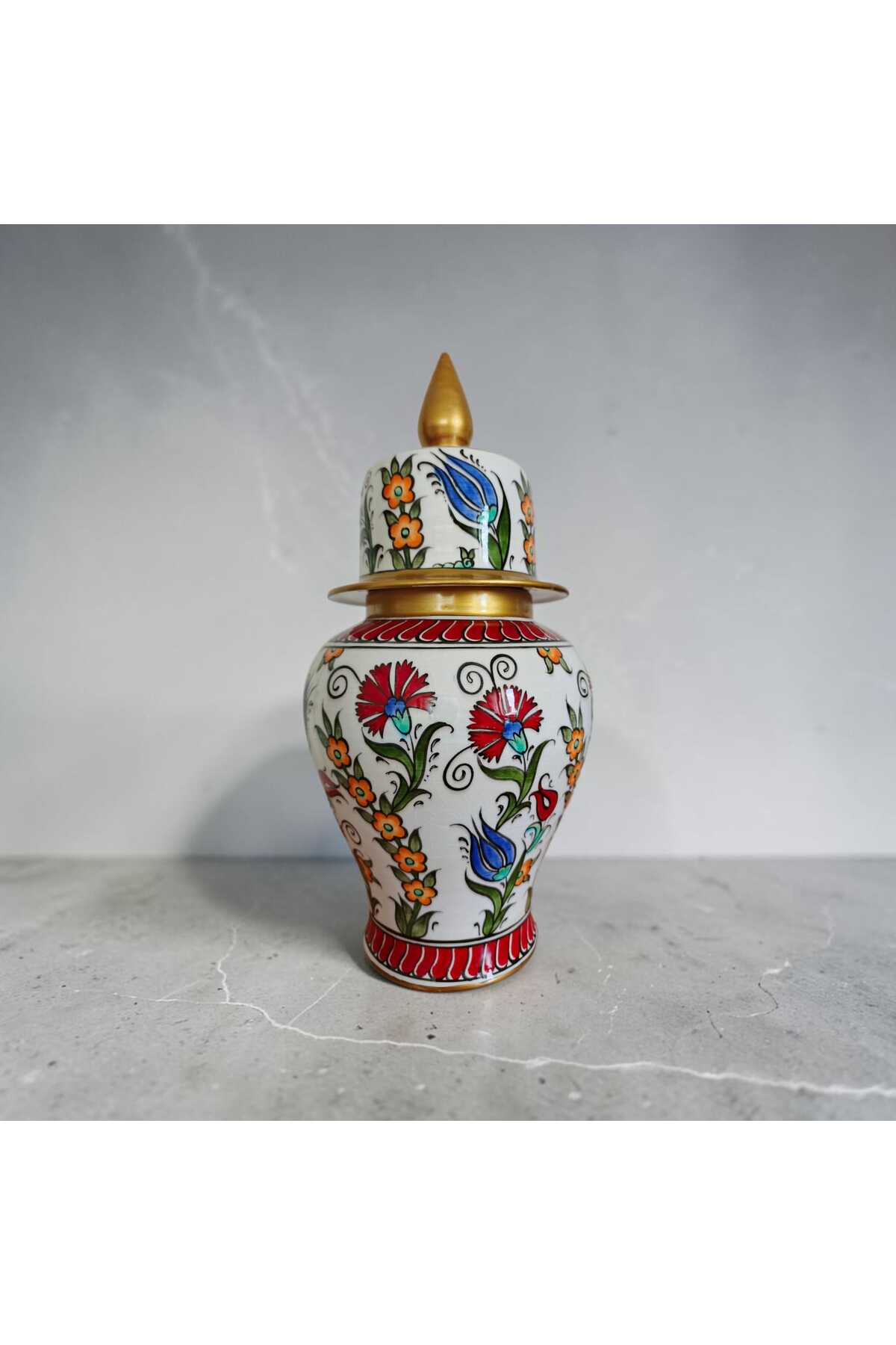 Sema Cini Handmade Ceramic 25 cm Gold Gilded Decorated Shahkup Vase - MALLTURK