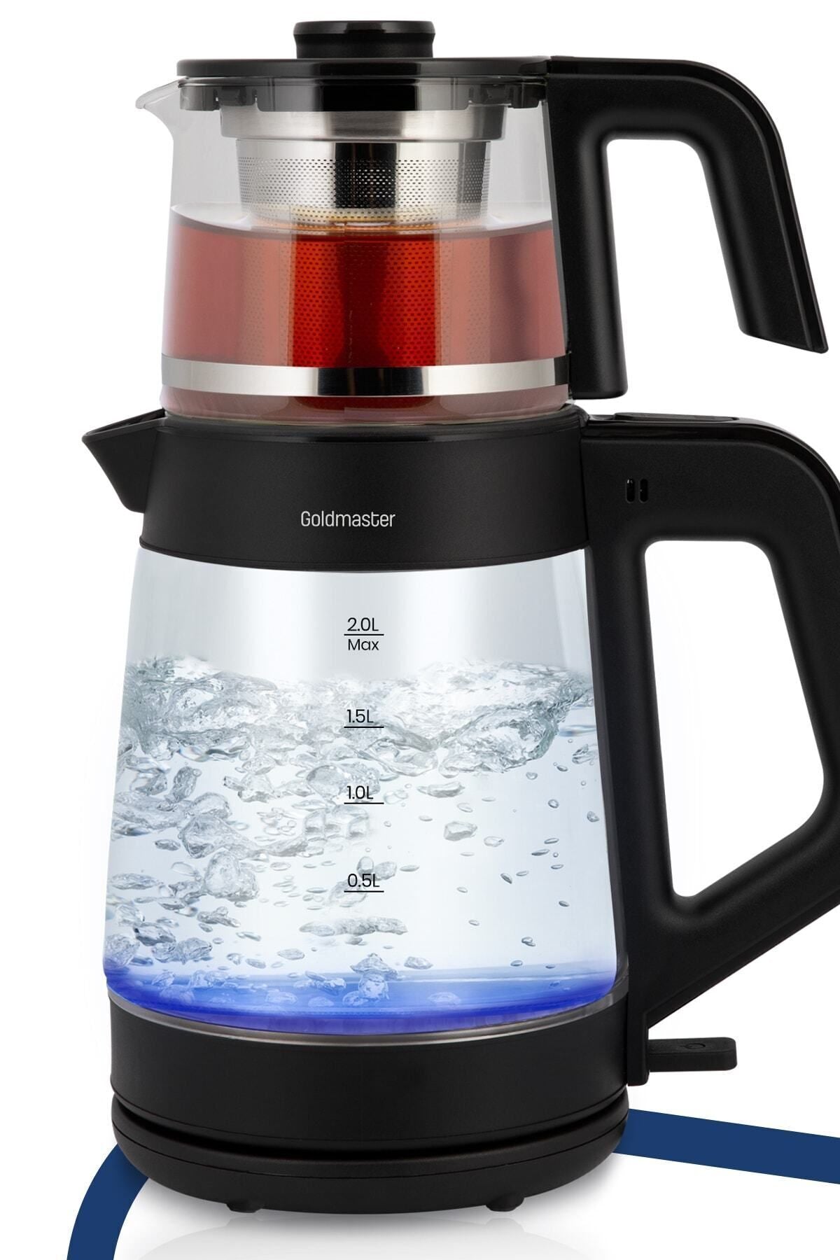GoldMaster cinar 1900w Large Capacity Glass Tea Maker with Teapot and illuminated Water Kettle, Black GM8320S - MALLTURK