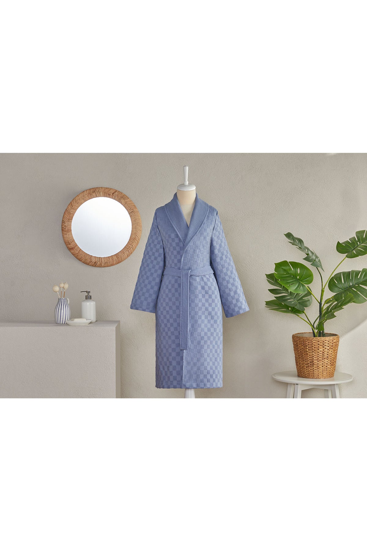 Ozdilek Floretta Checks Shawl Collar Bathrobe - MALLTURK