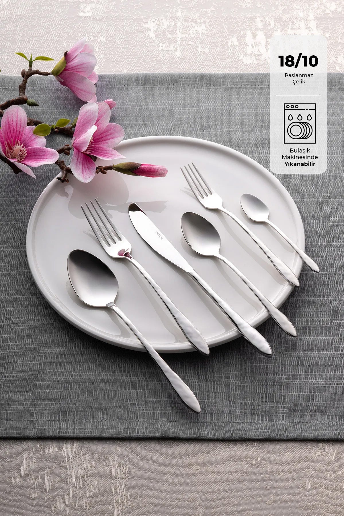 Emsan akasya 72 Piece 12 Place Setting Boxed Flatware Set - MALLTURK