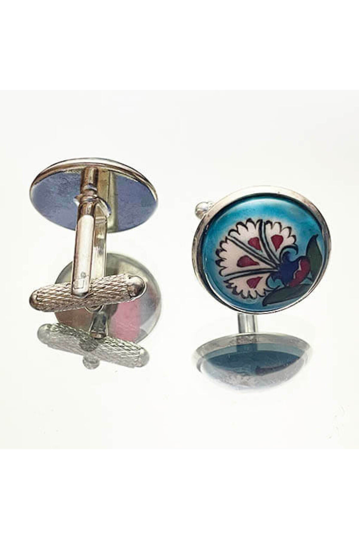 Cini Evi Carnation Patterned Iznik Tile Cufflinks - MALLTURK