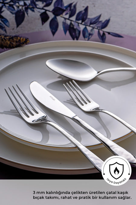 Emsan akasya 24 Piece 6 Place Setting Boxed Flatware Set - MALLTURK