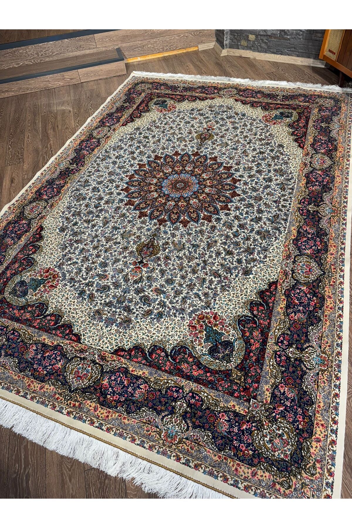Rustikev Iranian Silk Peacock Rug
