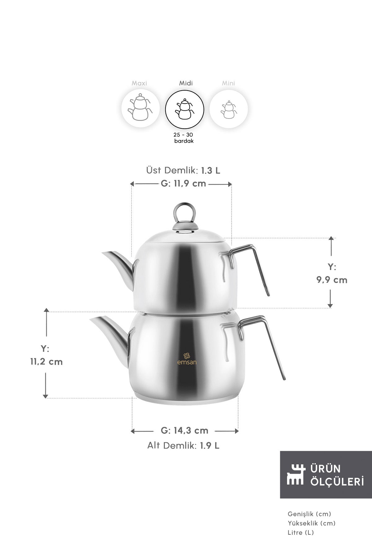 Emsan Urban Midi Size Stainless Steel Teapot Set - MALLTURK