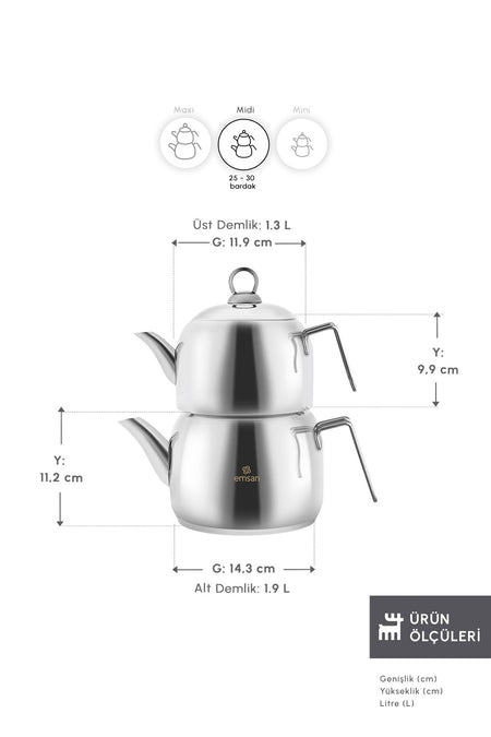 Emsan Urban Midi Size Stainless Steel Teapot Set - MALLTURK