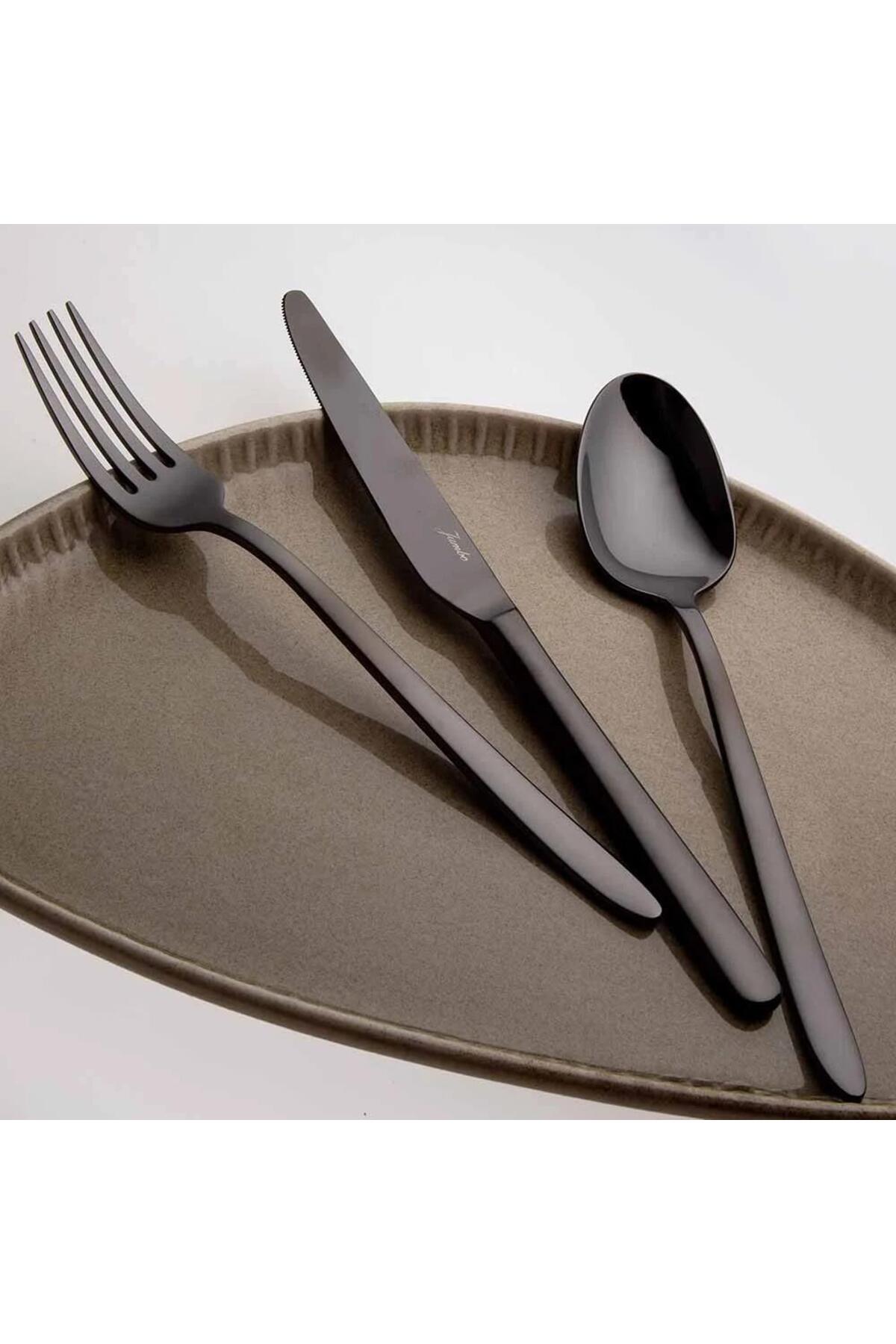 Jumbo 9400 titanyum siyah 12 Place Setting 84 Piece Flatware Set - MALLTURK