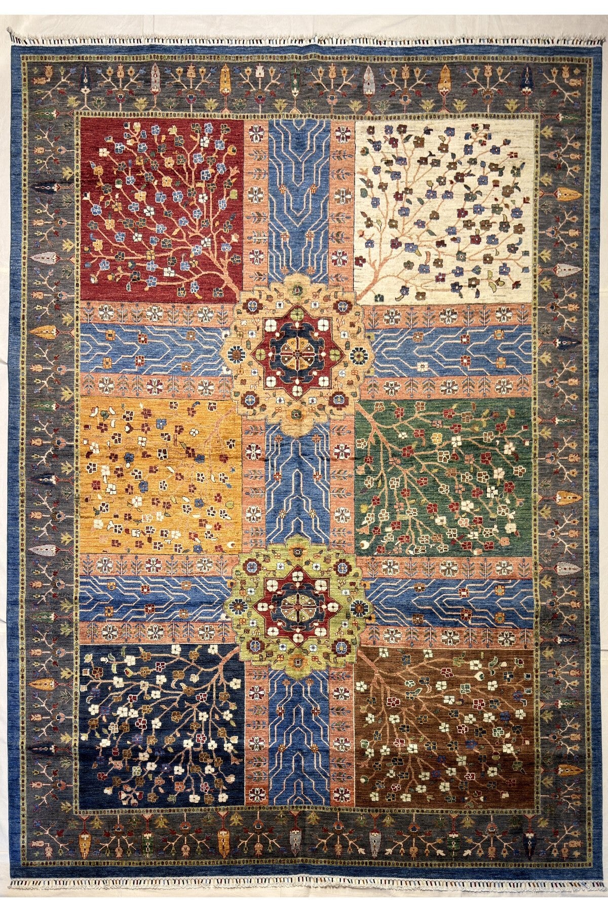 Afgan Rug Hand-Woven 100% Wool AGAC HAYATI Design Natural Dye Elsanat Eseri with Harike Renkler - MALLTURK