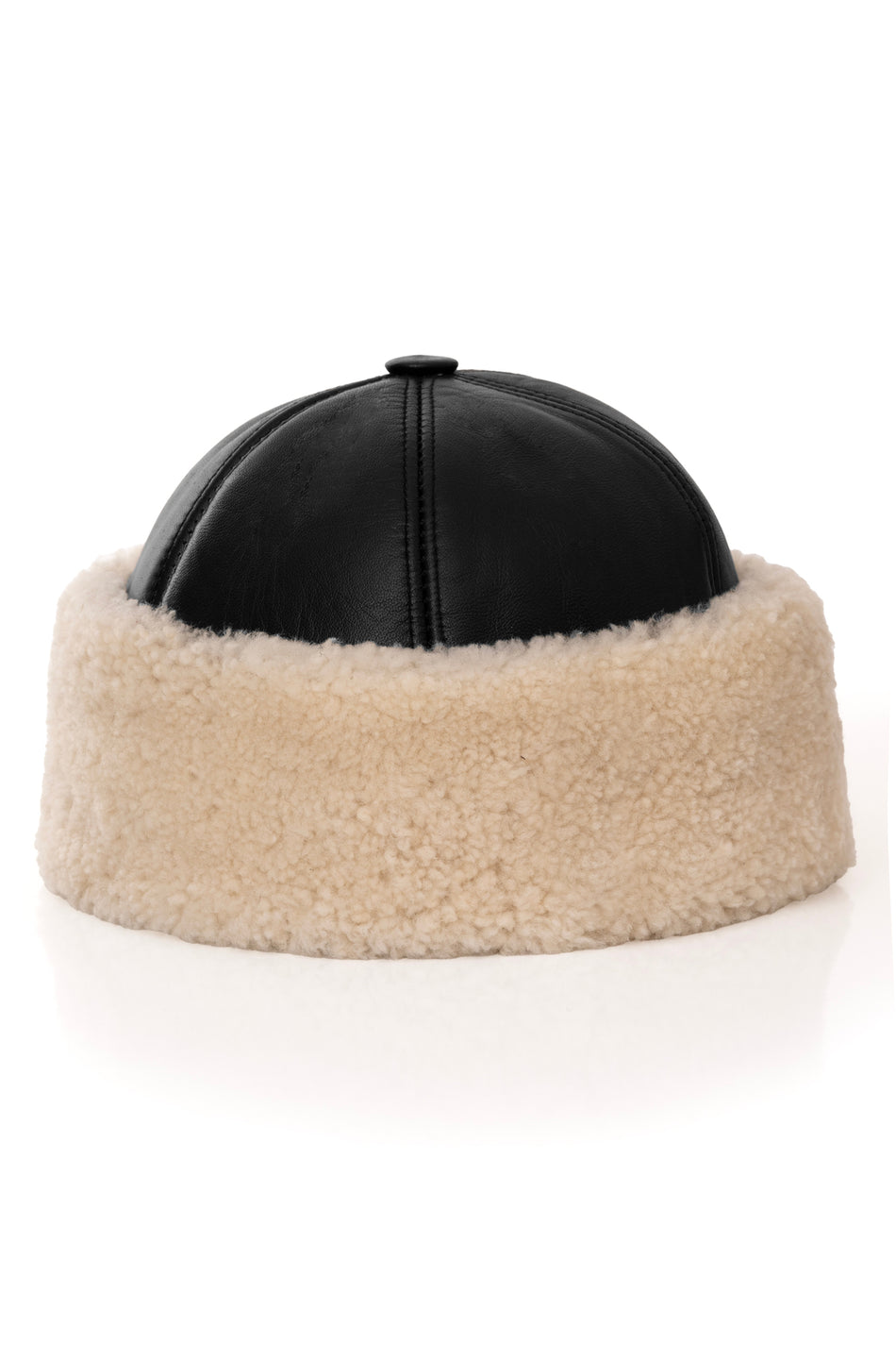 Fubileather Waterproof Genuine Leather Fur-Lined Lambswool Hat Beanie