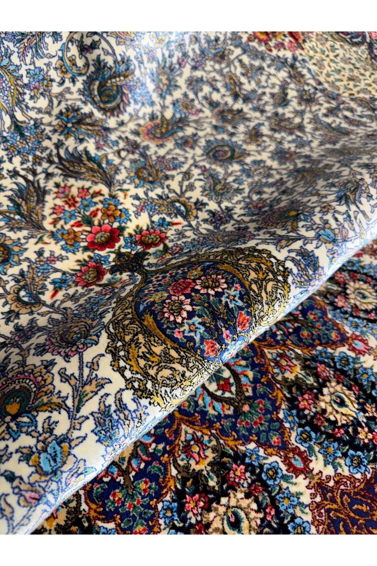 Rustikev Iranian Silk Peacock Rug