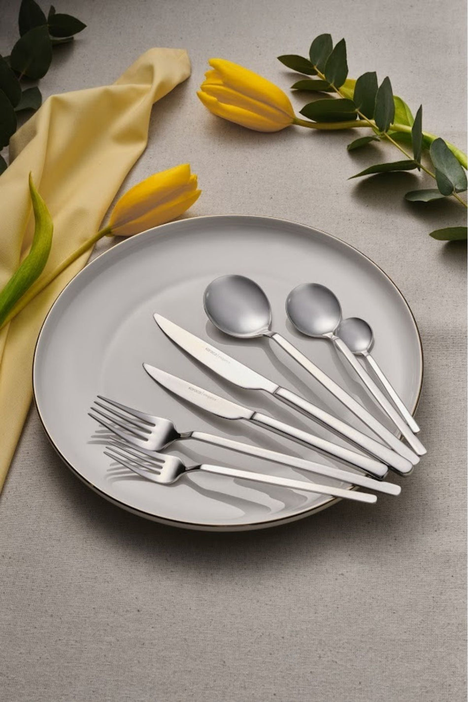 Karaca elegance gale platin 12 Place Setting 84 Piece Flatware Set - MALLTURK