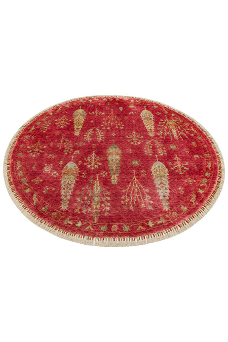 Eko Hali ZARA ZR 08 Red Round, a special loom carpet shaped by the harmonious and intensive handiwork of women from Usak. - MALLTURK