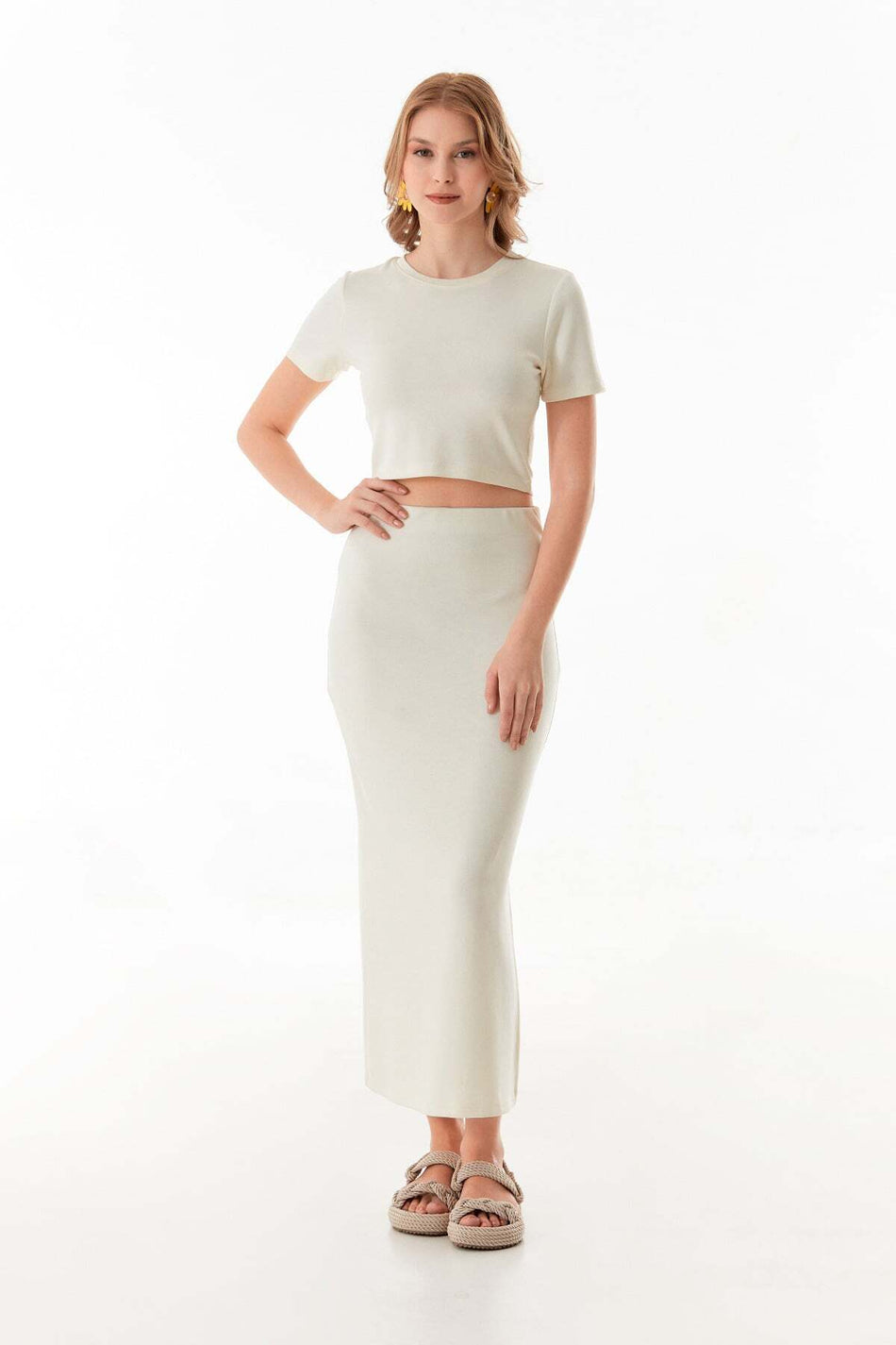 Basic Modal 2 Piece Crop Skirt Set