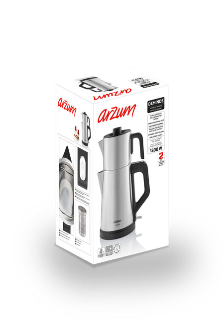 Arzum AR3129 Brewed Tea Maker 1800W, 1 L Teapot Capacity, Stainless Steel - MALLTURK