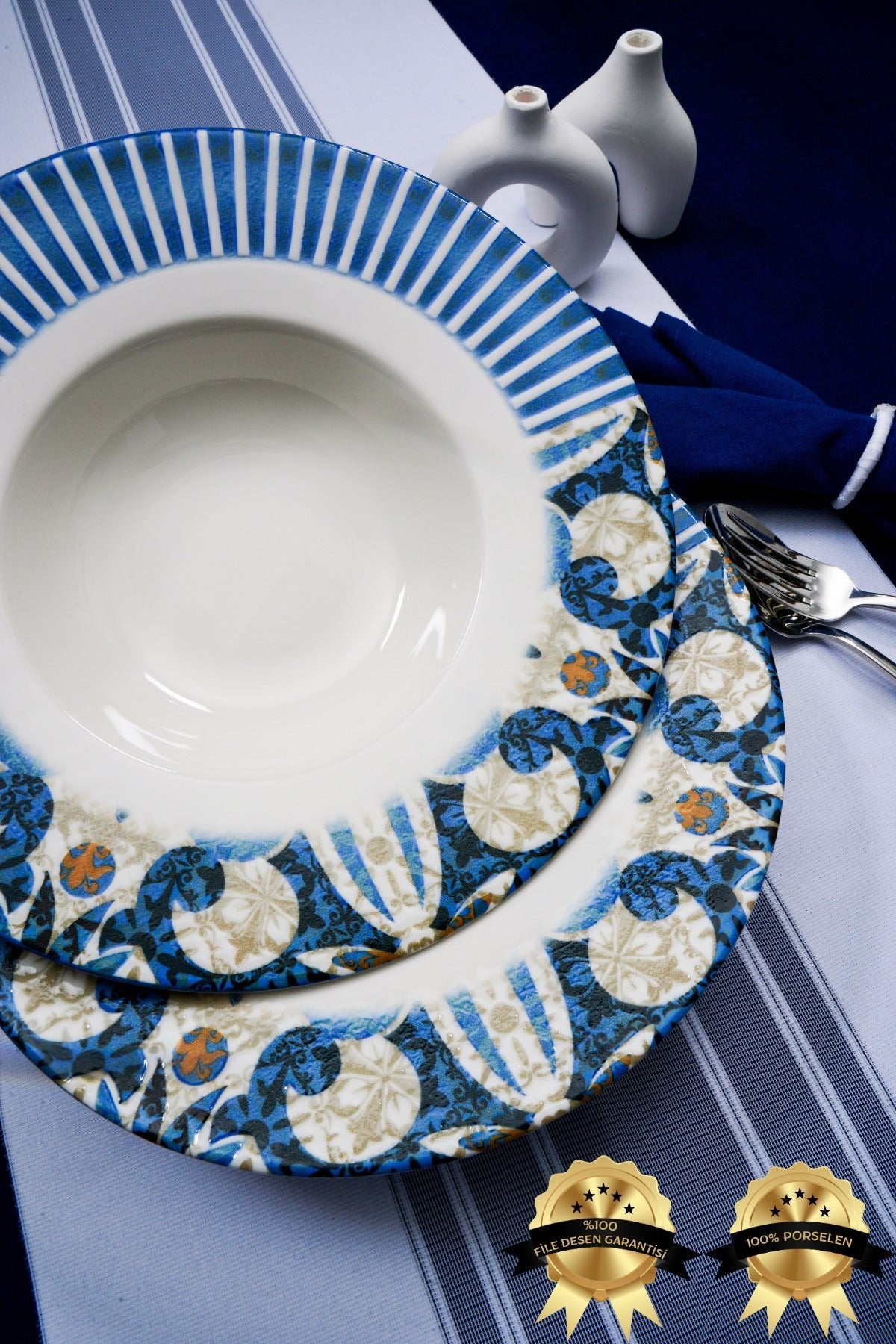 Heda Porselen Azur 28cm Porcelain Pasta Plate - MALLTURK