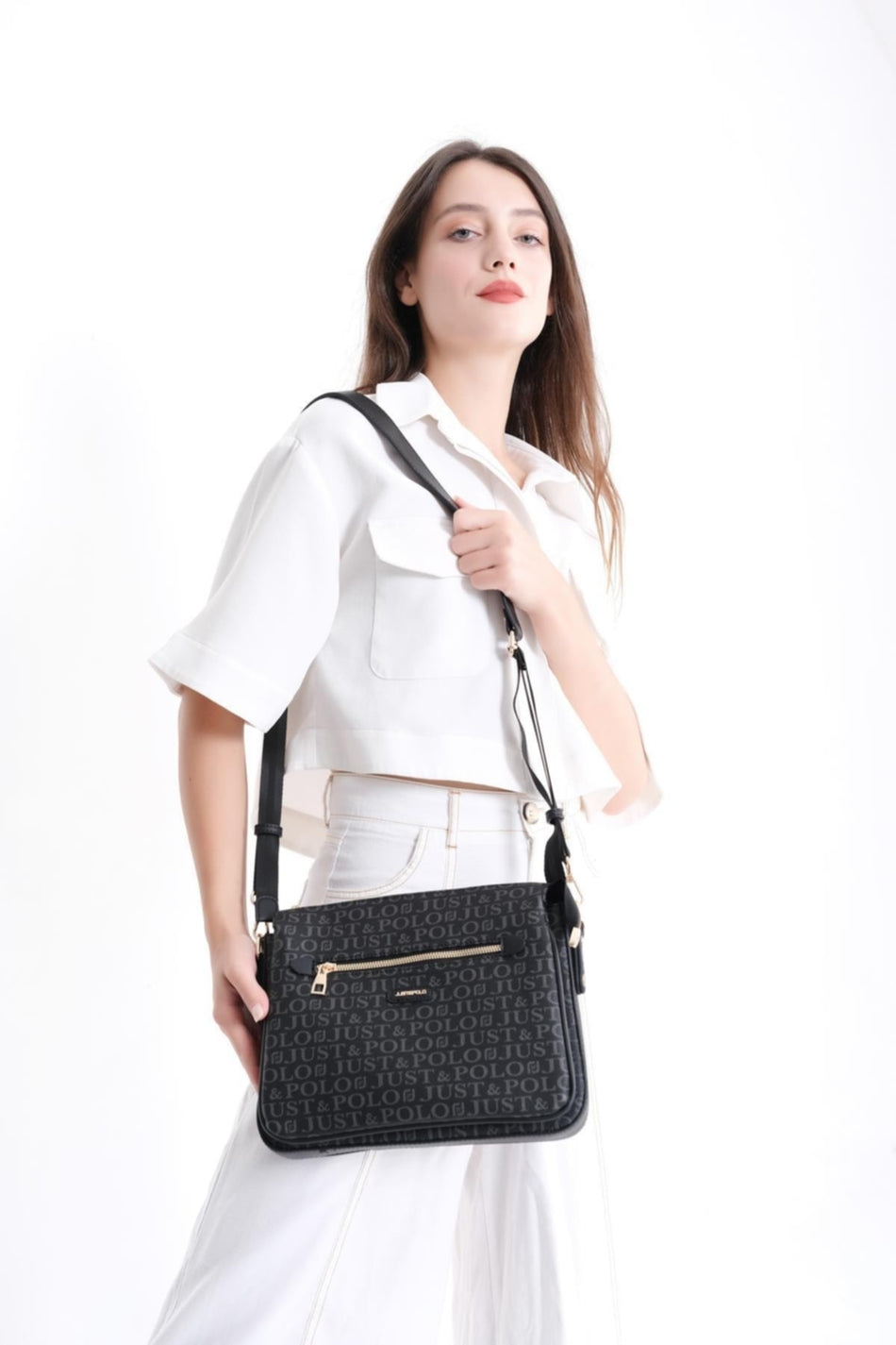 Just Polo Women's Crossbody and Shoulder Bag JPS2068M Black - MALLTURK
