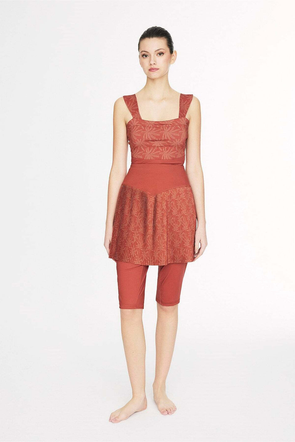 Hasema Vaha Collection Jumpsuit and Skirt Set, Terracotta Color, 3-Piece Semi-Closed Swimsuit 6031 - MALLTURK
