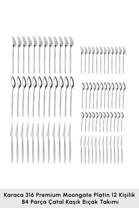 Karaca moongate 84 Piece 12 Place Setting 316 Steel premium Fork Spoon - MALLTURK