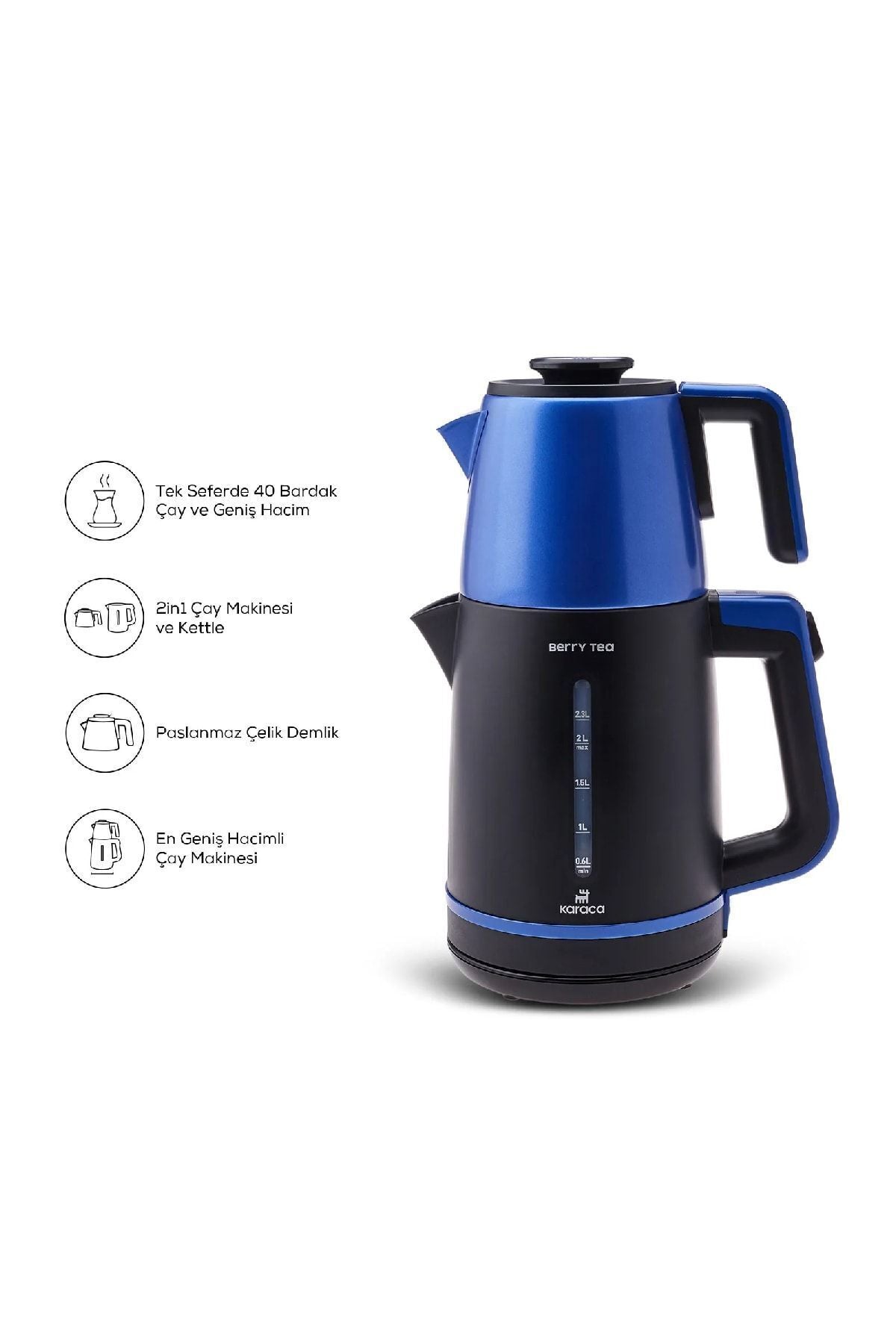 Karaca Berry Tea XL 2-in-1 Stainless Steel Tea Maker and Kettle (Blueberry) - MALLTURK