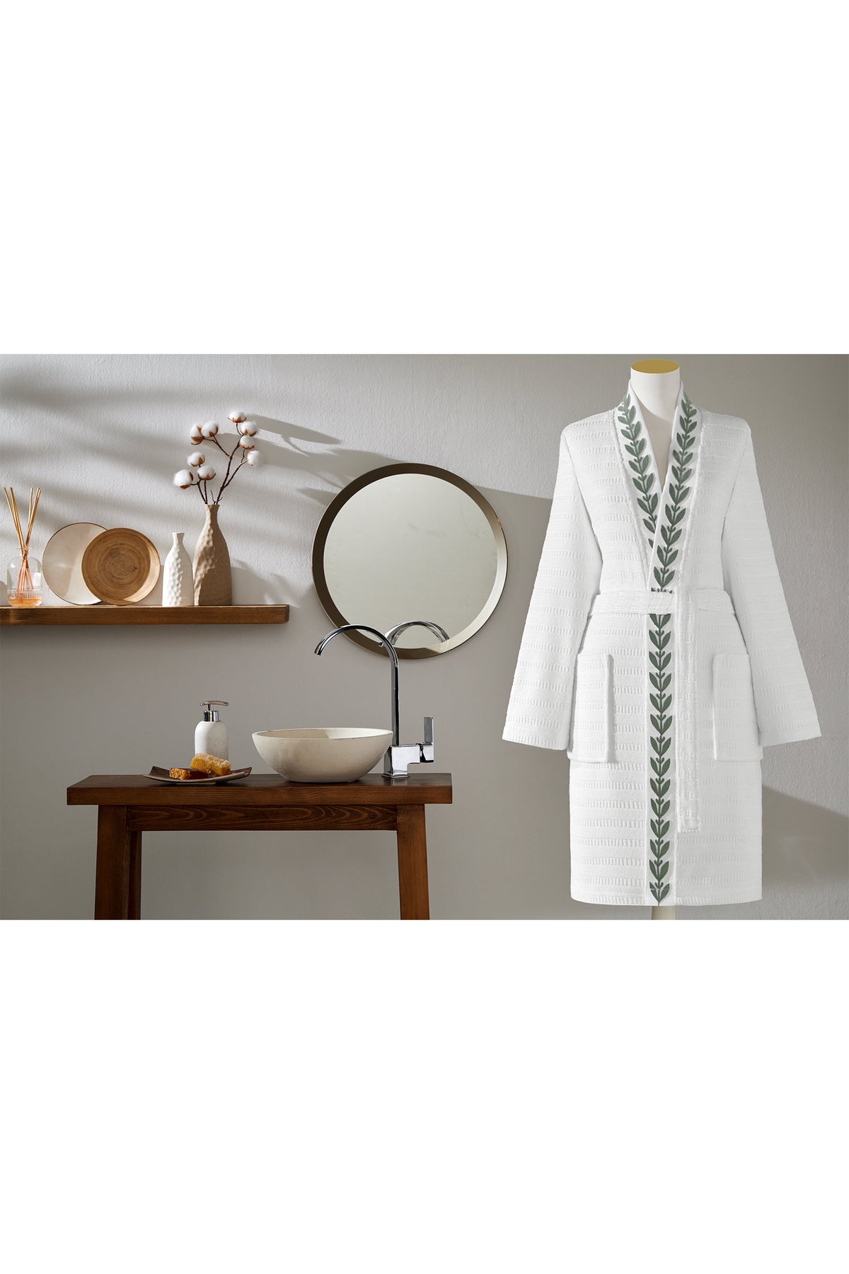 Ozdilek Bergamot Embroidered Kimono Bathrobe - MALLTURK
