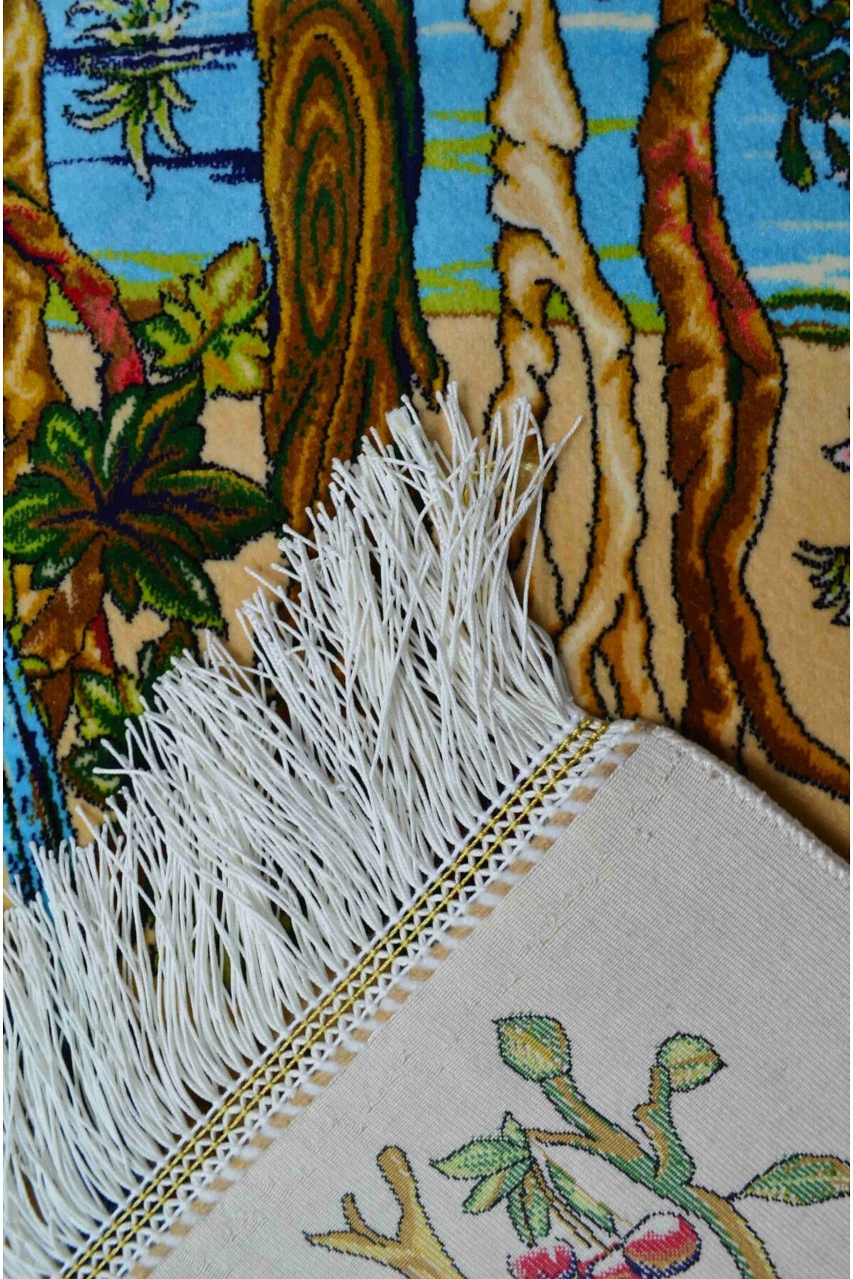 Quality Bamboo Yarn Woven Beige Nature Depiction Persian Wall Tapestry (50x70 cm) - MALLTURK