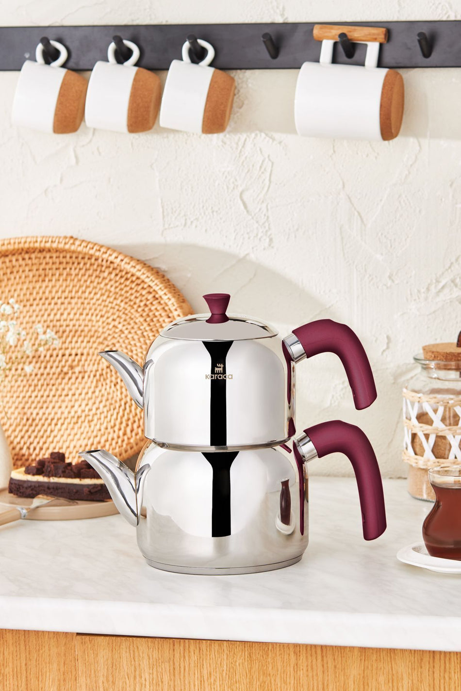 Karaca Alder induction Base Midi Teapot Set, Plum - MALLTURK