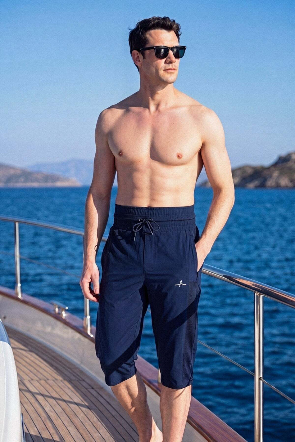 Hasema High Waist Navy Blue Men's Pool and Beach Shorts 6017 - MALLTURK
