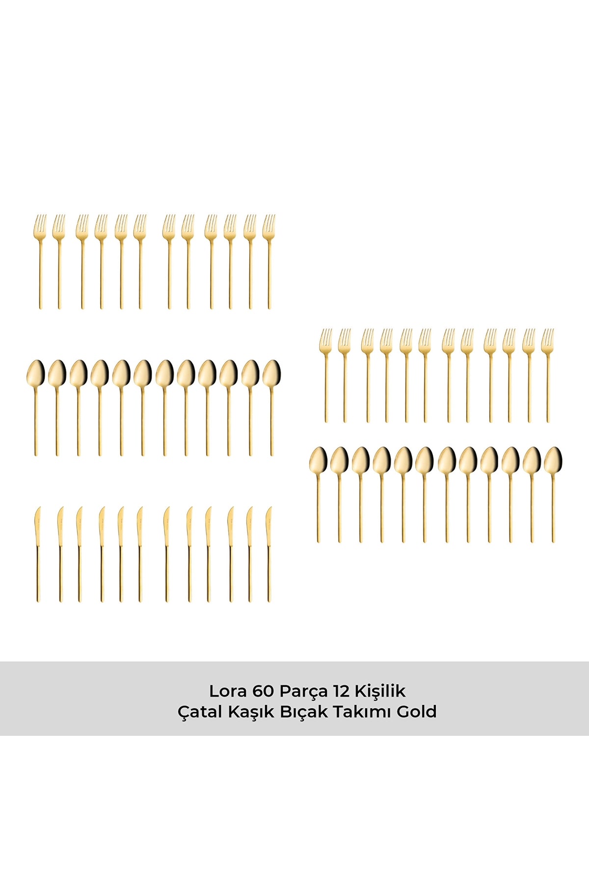 Emsan lora parlak gold 60 Piece 12 Place Setting Flatware Set - MALLTURK