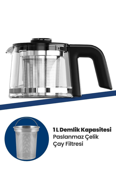 GoldMaster Stainless Steel German Schott Glass Tea Maker and LED illuminated Water Kettle, Stainless Steel Turkish Coffee Maker - MALLTURK