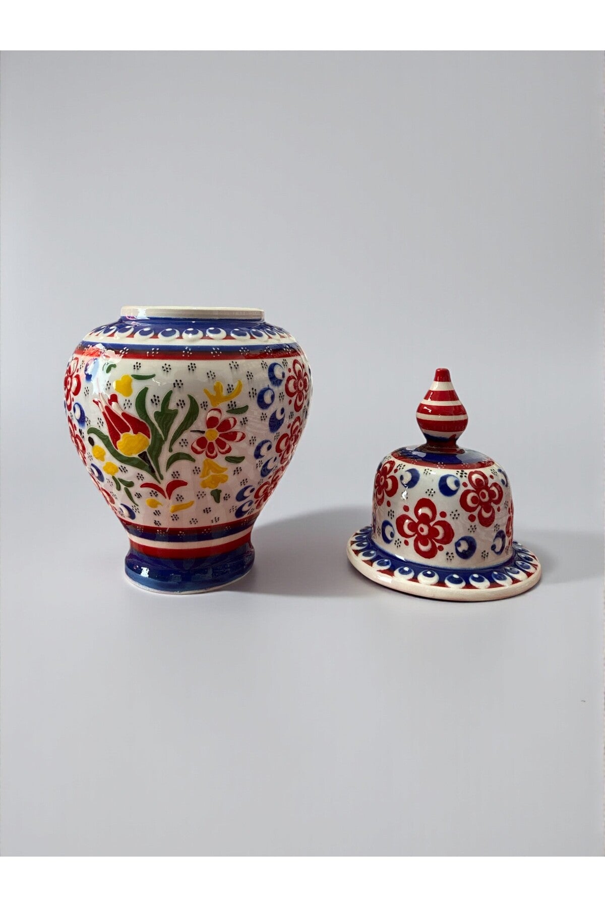 YOOS Handmade Navy Blue Wheelwork 25cm Kutahya Ceramic Shah Cube Ceramic Vase - MALLTURK