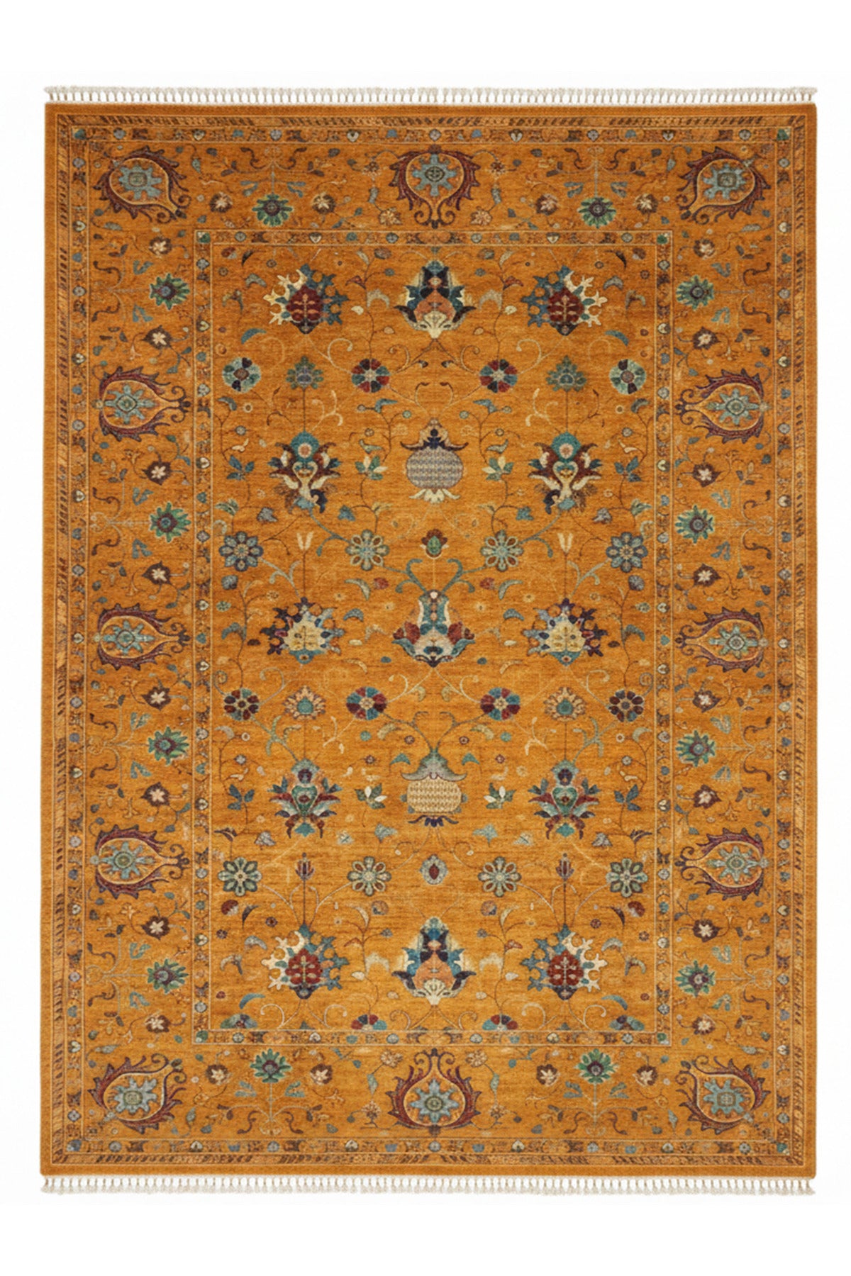Vog Rug Sultani Handcrafted Orange Anatolian Pattern Pattern Fringed Modern and Traditional Living Room Rug