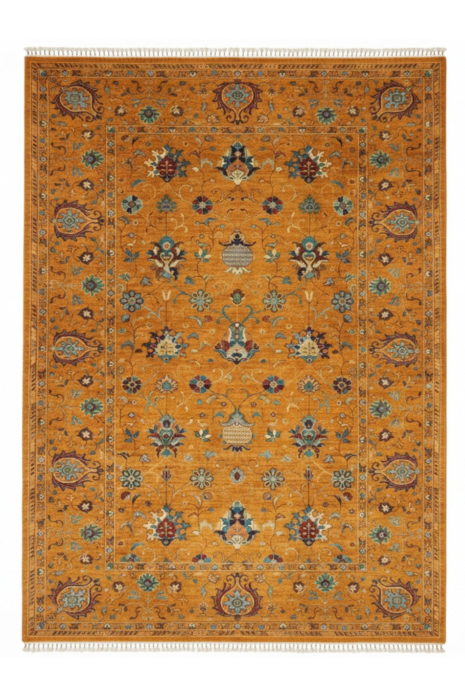 Vog Rug Sultani Handcrafted Orange Anatolian Pattern Pattern Fringed Modern and Traditional Living Room Rug - MALLTURK