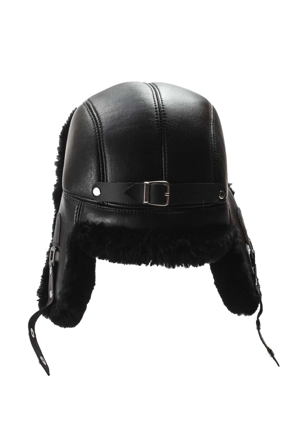 Fubileather Genuine Leather Unisex Fur-Lined Buckled Pilot Leather Hat