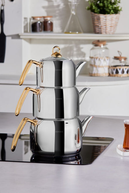 Karaca Tres 3-Piece induction Base Teapot Set Gold - MALLTURK
