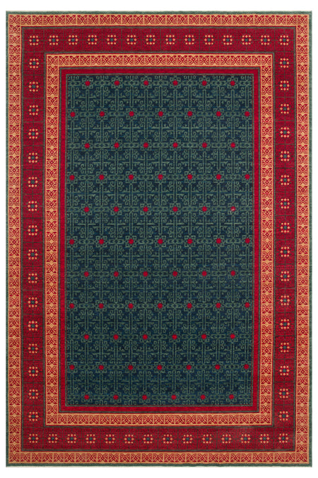 Kalesta Rug Rustik 13 Navy Red Natural Wool ile Ozel Tezgahlarda Hand-Woven Teknikleri ile Uretilen Living Room Rug