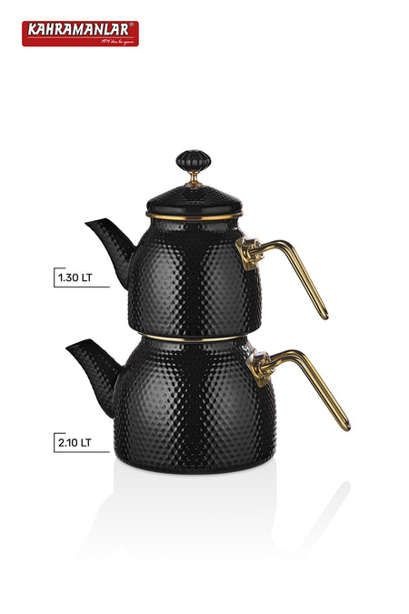 Kahramanlar Prime Black Enamel Teapot Set - MALLTURK