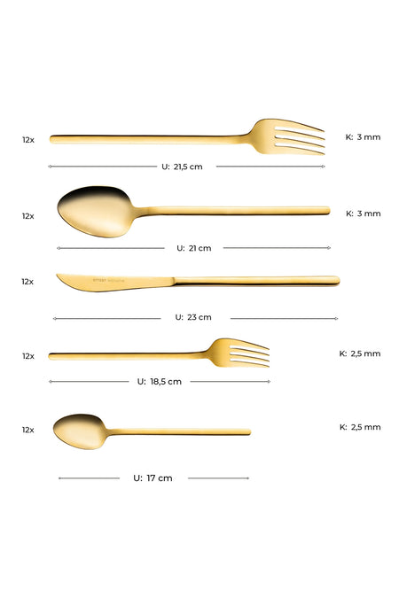 Emsan lora parlak gold 60 Piece 12 Place Setting Flatware Set - MALLTURK