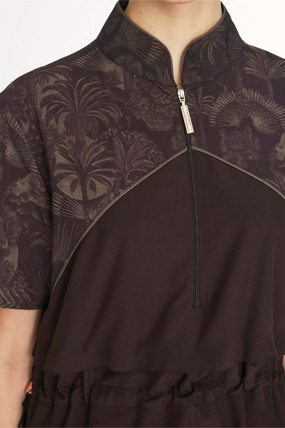 Hasema Vaha Collection Brown 5-Piece Semi-Closed Swimsuit Set with Patterned Shoulders and Sleeves 6027 - MALLTURK