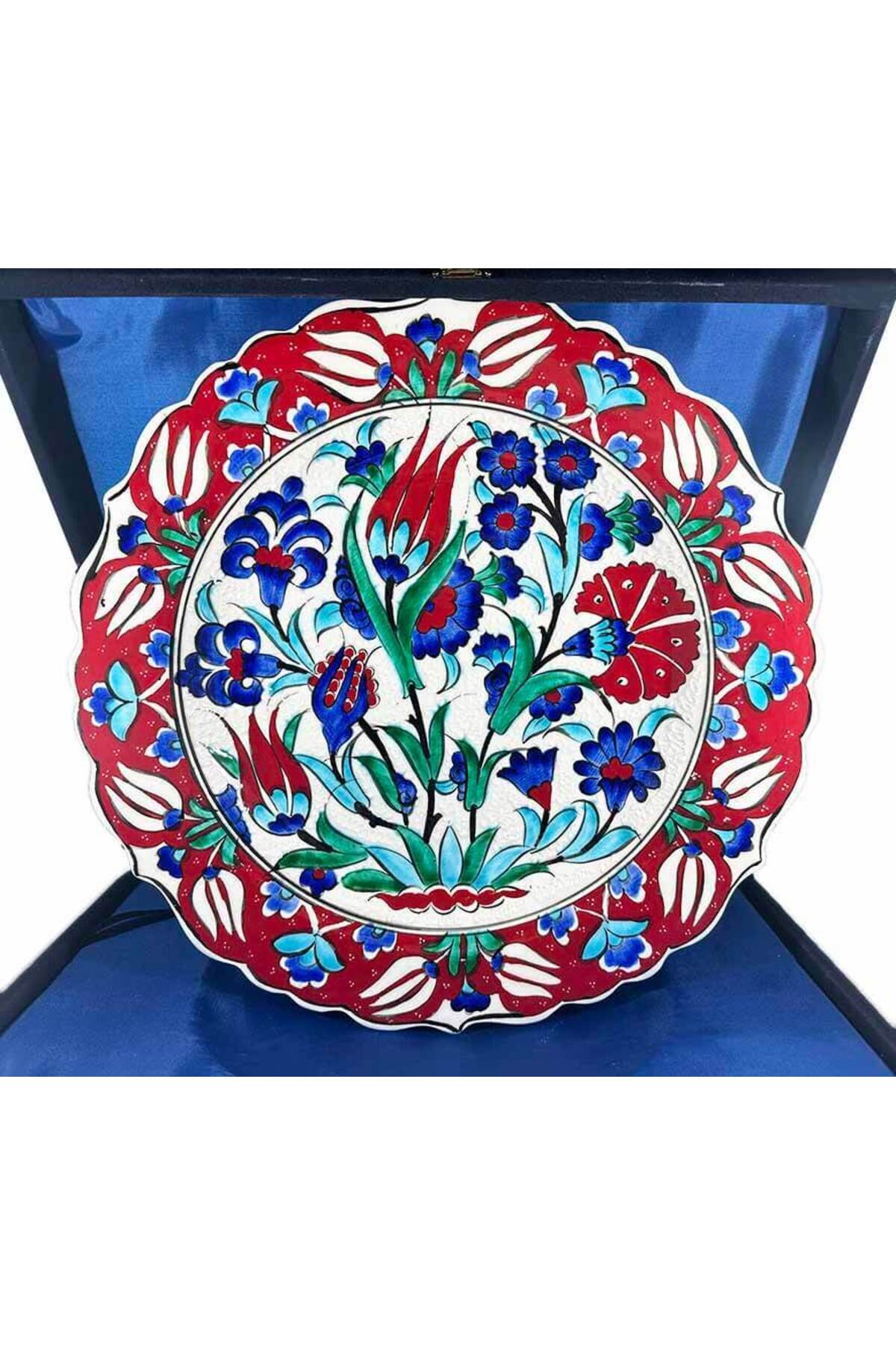 Cini Evi Flower Patterned Iznik Tile Plate 30 cm New Home and Office Gift - MALLTURK