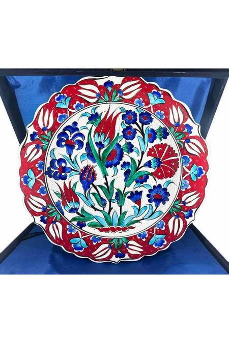 Cini Evi Flower Patterned Iznik Tile Plate 30 cm New Home and Office Gift - MALLTURK
