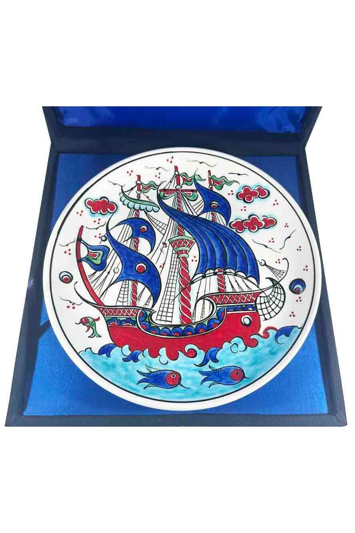 Cini Evi Marina Gift Galleon Patterned Iznik Tile Plate - MALLTURK