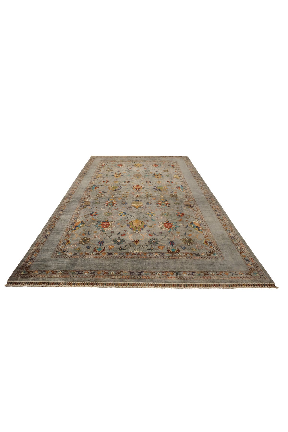 Vog Rug Sultani Handcrafted Gray Anatolian Pattern Pattern Fringed Modern and Traditional Living Room Rug