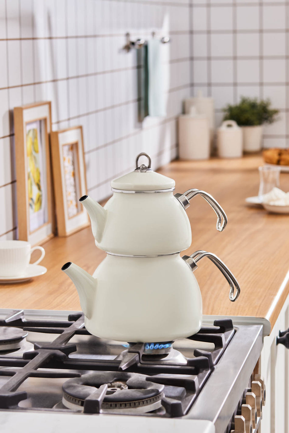 Karaca Loreto Enamel Midi Teapot Set, Cream - MALLTURK